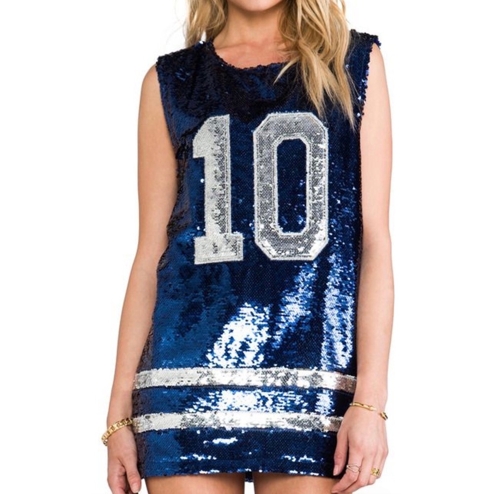 Lovers + Friends Mini Dress Jersey Football Cowboys Sequin Blue Women Medium